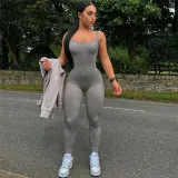 Women's sleeveless low neck slim fitting high waist sports jumpsuit