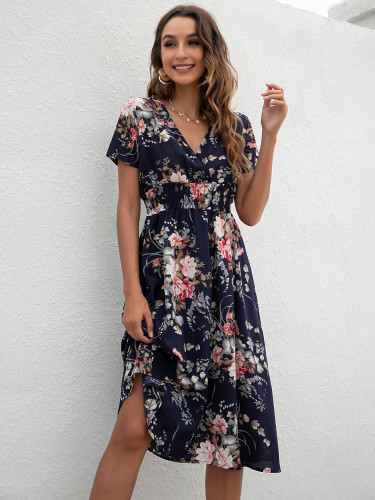 Summer floral print short sleeved dress