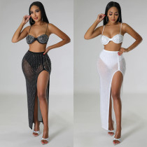 Sexy mesh hot diamond nightclub dress two-piece set