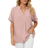 Thin V-neck casual pullover solid loose fitting shirt top
