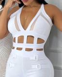 Hollow waist strap hanging neck tight jumpsuit