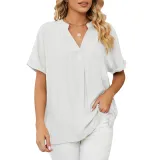 Thin V-neck casual pullover solid loose fitting shirt top
