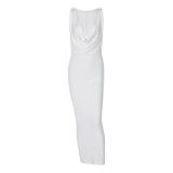 Solid Sleeveless Swinging Neck Hooded Slim Fit Long Dress Fashion Casual Dress