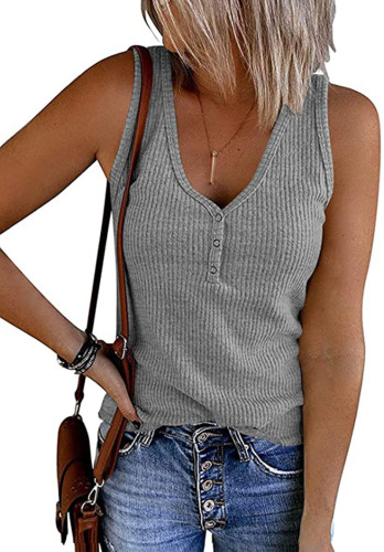 Breasted knit vest solid V-neck sleeveless top