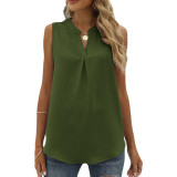 Solid Chiffon Shirt Loose V-neck Pullover Sleeveless Top Tank Top