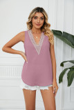 Solid Chiffon Shirt Loose V-neck Pullover Sleeveless Top Tank Top