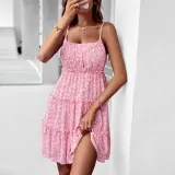 Strap floral dress summer ear edging A-line skirt