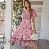 Bohemian Holiday Dress Summer Short Sleeve Sexy Dress