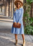 Large swing long sleeved dress plaid casual long skirt