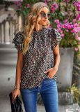 Loose casual top with floral round neck shirt