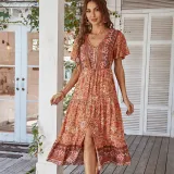 Bohemian Holiday Dress Summer Short Sleeve Sexy Dress
