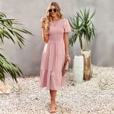 Large swing dress with round neck and holiday skirt