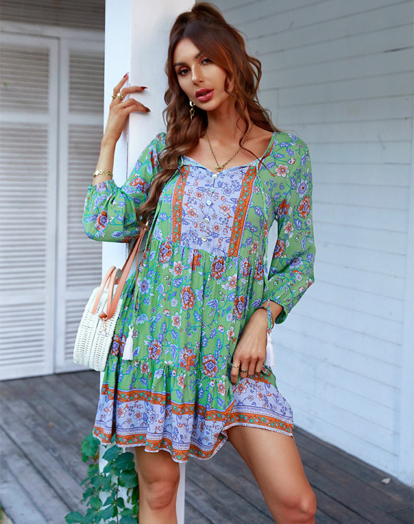 Bohemian casual vacation style dress short skirt