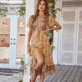 Bohemian Holiday Dress Summer Short Sleeve Sexy Dress