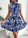 Lace up ruffle hem large floral dress