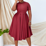 Large hem A-line skirt short sleeved dress