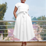Solid color top large hem half skirt two-piece set