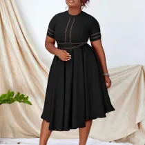 Large hem A-line skirt short sleeved dress