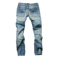 Distressed nostalgic jeans Baby blue straight slim button men's jeans
