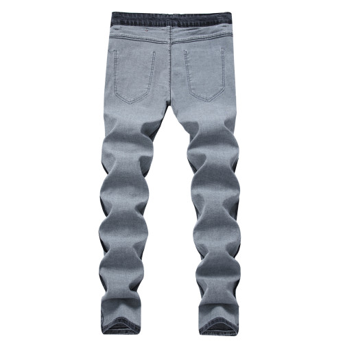 Light gray elastic jeans, slim fitting men's denim pants