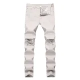Destroyed men Jeans small leg stretch men's and women's jeans with torn holes
