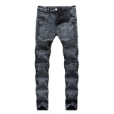 Pleated Slim Fit Slim-fit pants Stretch Perforated Trendy Jeans