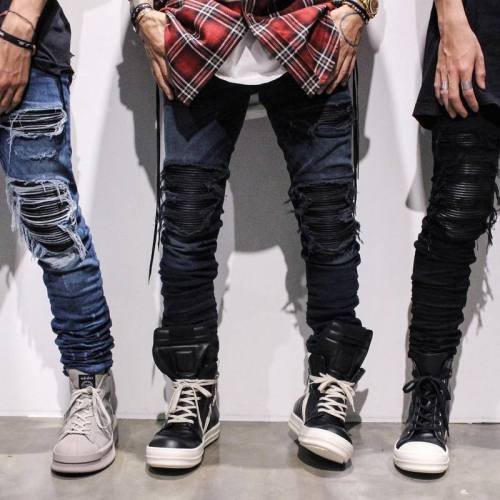 Perforated Black Feng Slim Fit Small Feet Jeans for Men's Skinny Elastic Men's Pants