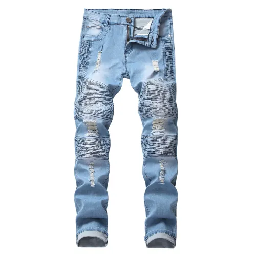 Pleated Slim Fit Slim-fit pants Stretch Perforated Trendy Jeans