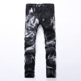3D printed stretch jeans with personalized patterns trendy casual men's slim fitting denim pants