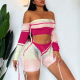 Sexy hollow out knitted bra top with high waist and buttocks shorts set