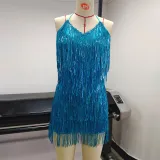 Sexy nightclub style suspender culottes backless sequins tassel jumpsuit