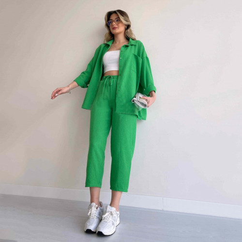 Casual loose fitting shirt jacket two-piece sports Harlan pants set