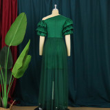 Oblique Shoulder High Waist Perspective Mesh Fishtail Dress Party Banquet Dress Women's Dress