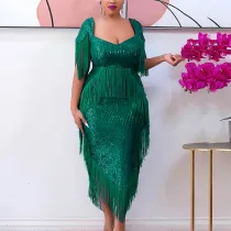 Banquet Style Irregular Sexy Tassel Sequin Dress