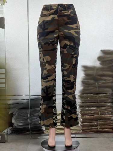 Camouflage sexy slim casual zipper pocket Cargo pants