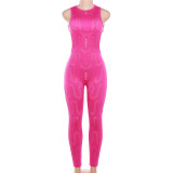 Women's sleeveless hollowed out slim fitting high waisted sports jumpsuit pants