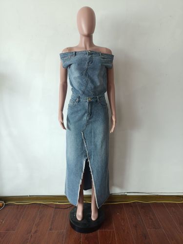 Vintage Denim skirt suit two-piece set