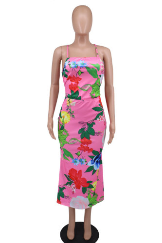 Sleeveless printed backless dress for high-end women's clothing