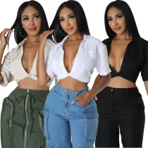 Women's top design sense short sleeved casual small shirt
