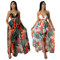 Women's floral dress dress large slightly fat medium long Slip dress French printed dress