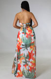 Women's floral dress dress large slightly fat medium long Slip dress French printed dress