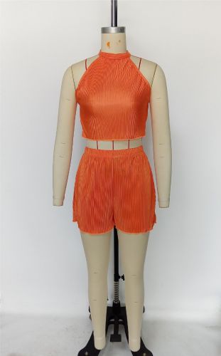 100 pleated fabric sleeveless vest shorts two-piece set