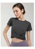 Yoga cover up, quick drying and breathable yoga suit, sports running short sleeved T-shirt, sexy and fashionable elastic fitness suit