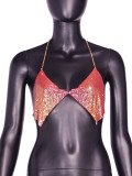 Women's nightclub low cut open back sparkling diamond chain split top
