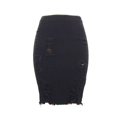 Perforated Denim skirt women's bag hip skirt solid jeans