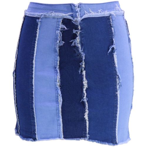 High waisted design with patchwork, washed pleated waistband, denim short skirt, half length skirt