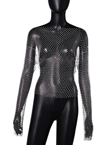Mesh flash diamond women's T-shirt top