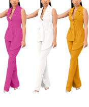 Women's suit suit, long pants, sleeveless vest jacket, solid color two-piece set