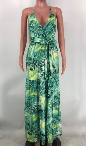 Fashionable women's printed drawstring long dress