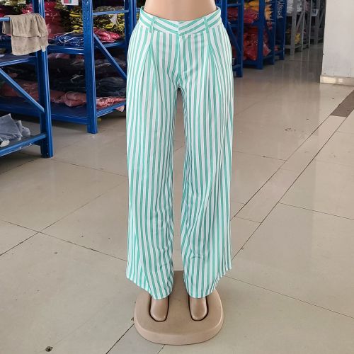 Women's striped printed casual pants, wide leg pants, summer loose pants